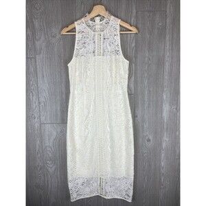 ELIZA J Ivory‎ Lace Lined Sleeveless Sheath Dress Casual Wedding Womens Sz 4